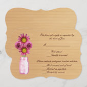 カントリー風 ラスティック ピンク メイソンジャー 返信カード 招待状 (正面/裏面)