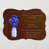 カントリー風 ラスティック ブルー メイソンジャー 返信カード 招待状 (正面/裏面)