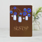 カントリー風 ラスティック ブルー メイソンジャー 返信カード 招待状 (スタンド正面)