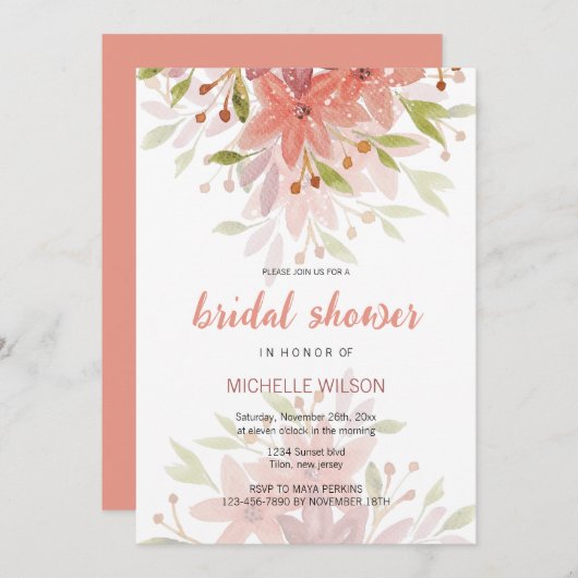 カントリー魅力的テラコッタ赤面フローラアート 招待状 (正面/裏面)