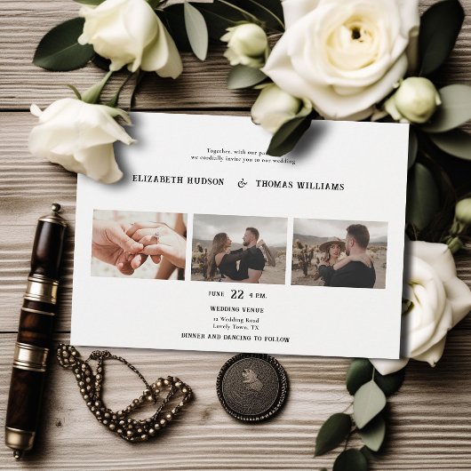 カントリー・ウェスタンフォーマル白黒の結婚写真 招待状