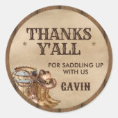 カントリー・ウェスタン指名手配カウボーイ誕生日パーティー ラウンドシール (正面)