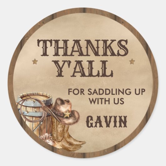 カントリー・ウェスタン指名手配カウボーイ誕生日パーティー ラウンドシール (正面)