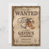 カントリー・ウェスタン指名手配カウボーイ誕生日パーティー 招待状 (正面)