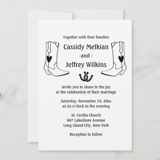 カントリー·ウェスタン結婚ズ·カウボーイ·ブーツ·ファー素朴ム 招待状 (正面)