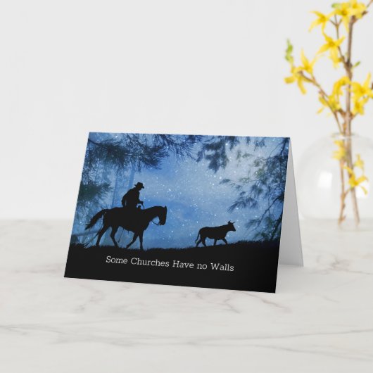 カントリー・ウェスタン・カウボーイの宗教的なクリスマス カード (黄色い花)