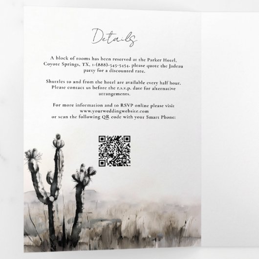 カントリー・ウェスタン・カウボーイ・アート・スケッチ結婚オールワン 三つ折り招待状 (内部最初)