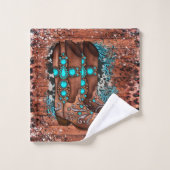 カントリー・ウェスタン・カウボーイ・ブーツと花 バスタオルセット (ウォッシュタオル)