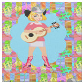 カントリー・ウェスタン・ソング女性のカーボーイ・スタンドとギター ファブリック (クローズアップ)