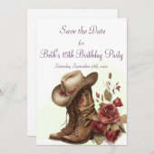 カントリー・ウェスタン、バラ、15誕生日 セーブザデート (正面/裏面)