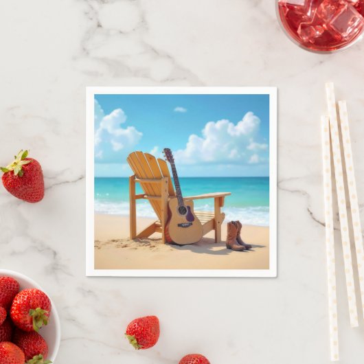 カントリー・ウェスタン・ブーツで海岸でギターを弾く スタンダードカクテルナプキン (インサイチュ)