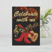 カントリー・ウェスタン ミュージック ギターと赤いカウボーイブーツ 招待状 (スタンド正面)