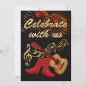 カントリー・ウェスタン ミュージック  ギターと赤いカウボーイ・ブーツ 招待状 (正面)