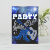 カントリー・ウェスタン・ミュージック・ブルー・ギターとカウボーイ・ブーツ 招待状 (スタンド正面)