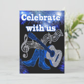 カントリー・ウェスタン・ミュージック・ブルー・ギターとカウボーイ・ブーツ 招待状 (スタンド正面)