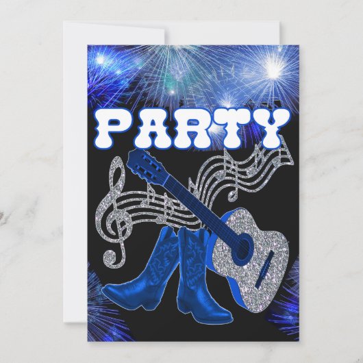 カントリー・ウェスタン・ミュージック・ブルー・ギター・アンド・カウボーイ・ブーツ (正面)