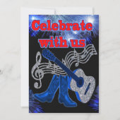 カントリー・ウェスタン・ミュージック 青いギターとカウボーイブーツ 招待状 (正面)