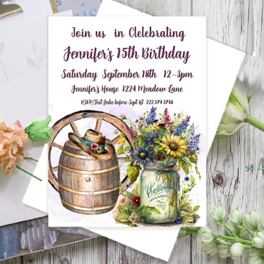 カントリー・ウェスタン、メイスン・ジャー、15誕生日 招待状