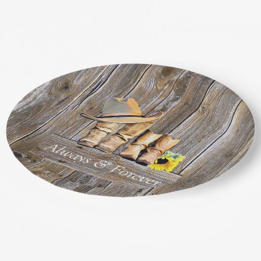 カントリー＆ウェスタン ラスティックカウボーイブーツ ひまわり ペーパープレート (アングル)