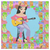 カントリー・ウェスタン・歌唱女性のカーボーイとギター ファブリック (クローズアップ)