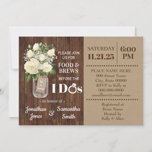 カントリー·ウェディング·シャワーをする前の食べ物とブレウズ 招待状 (正面)