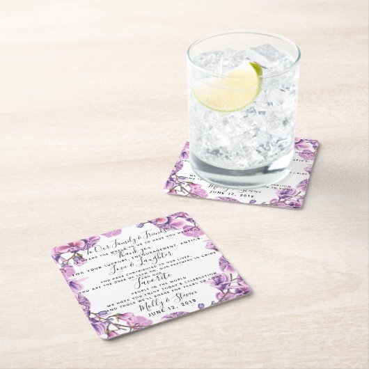 カントリー・ウェディング・パープルパーティー結婚/sありがとう スクエアペーパーコースター (インサイチュ)