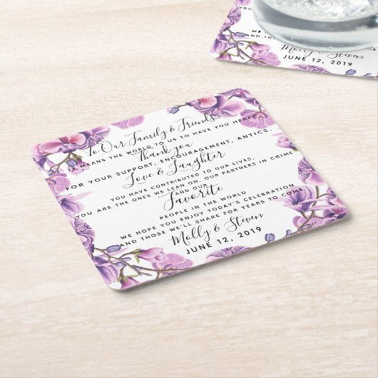 カントリー・ウェディング・パープルパーティー結婚/sありがとう スクエアペーパーコースター (アングル)