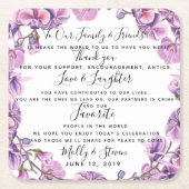 カントリー・ウェディング・パープルパーティー結婚/sありがとう スクエアペーパーコースター (正面)