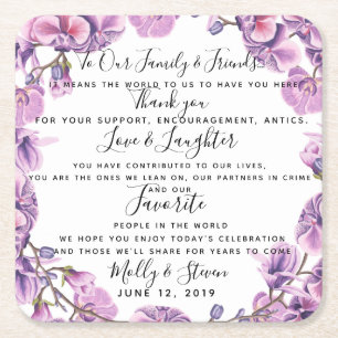 カントリー・ウェディング・パープルパーティー結婚/sありがとう スクエアペーパーコースター