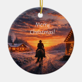 カントリー ウエスタン カウボーイ 馬 牧場 クリスマス セラミックオーナメント