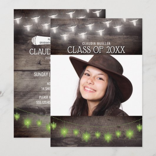 カントリー ウエスタン スサウスウエスト フォト 卒業 パーティー 招待状 (正面/裏面)