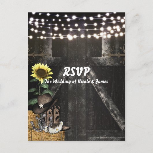 カントリー ウエスタン 田舎の納屋の結婚式 RSVP カード (正面)