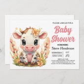 カントリー・ウォーターガーリーカラー牛ベビーシャワー 招待状 (正面/裏面)