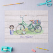 カントリー・ウォーター・カラー自転車、花&かわいいヨークシャーテリア 薄葉紙 (クラフト)