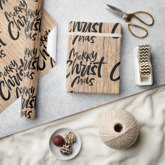 カントリー・ウッド・メリー・クリスマス・クリスチャン宗教 ラッピングペーパー (クラフト)