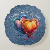 カントリー・シスターのハート・スクリプト ラウンドクッション (正面)