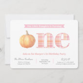 カントリー シック マドラス プリントの女の子の1歳の誕生日パーティー 招待状 (正面)