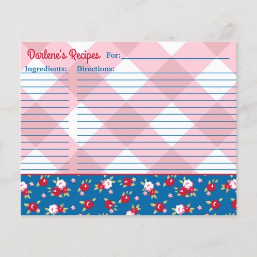 カントリー シャビー シック フラワーとチェック 個人名入りの (正面)