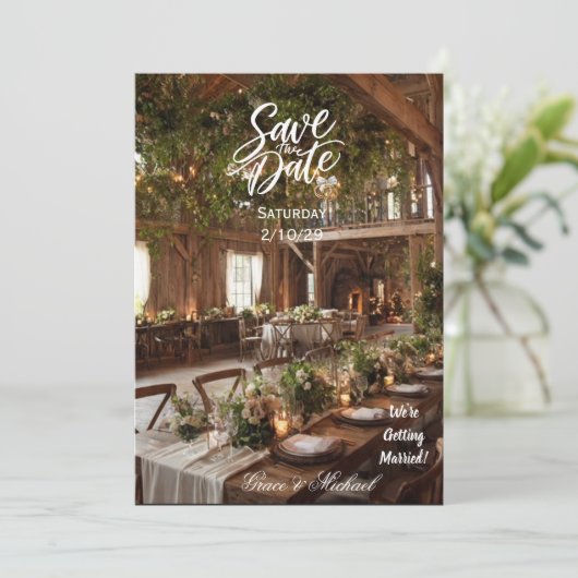 カントリー スタイルの Save the Date カード (スタンド正面)