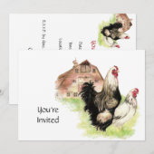 カントリー チキン & ルースター ヴィンテージ バーン コットンコア 招待状 (正面/裏面)