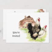 カントリー チキン & ルースター ヴィンテージ バーン コテージコア 招待状 (正面/裏面)