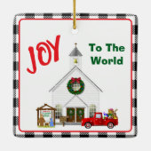 カントリー・チャーチ付き小さな赤いトラック セラミックオーナメント (裏面)