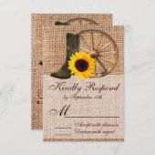 カントリー・バーラップ・カウボーイ・ブーツ・ヒマワリー結婚式出欠 出欠カード (正面/裏面)