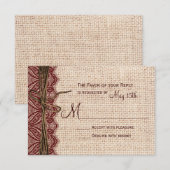 カントリー・バーラップ・マルーン・レッド・レース・トワイン・ウェディング出欠 出欠カード (正面/裏面)