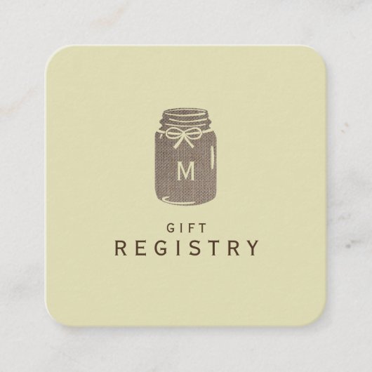 カントリー・バーラップ・メイソン結婚・ジャーのギフト・レジストリ エンクロージャーカード (正面)