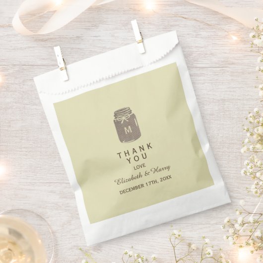 カントリー・バーラップ・メイソン結婚・ジャー フェイバーバッグ (クリップ留めされた状態)