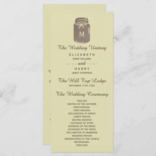 カントリー・バーラップ・メイソン結婚・ジャー プログラム (正面/裏面)