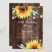 カントリー・バーンストリングライツヒマワリ50誕生日 招待状 (正面/裏面)