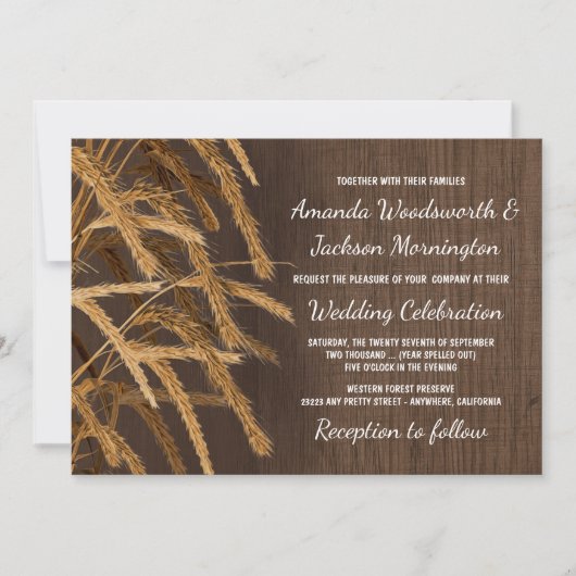 カントリー バーン ラスティック ヘイ ウィート ウェディング インビテーション (正面)