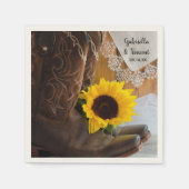カントリー・ヒマワリとレース・ウェスタン結婚ズ スタンダードカクテルナプキン (正面)